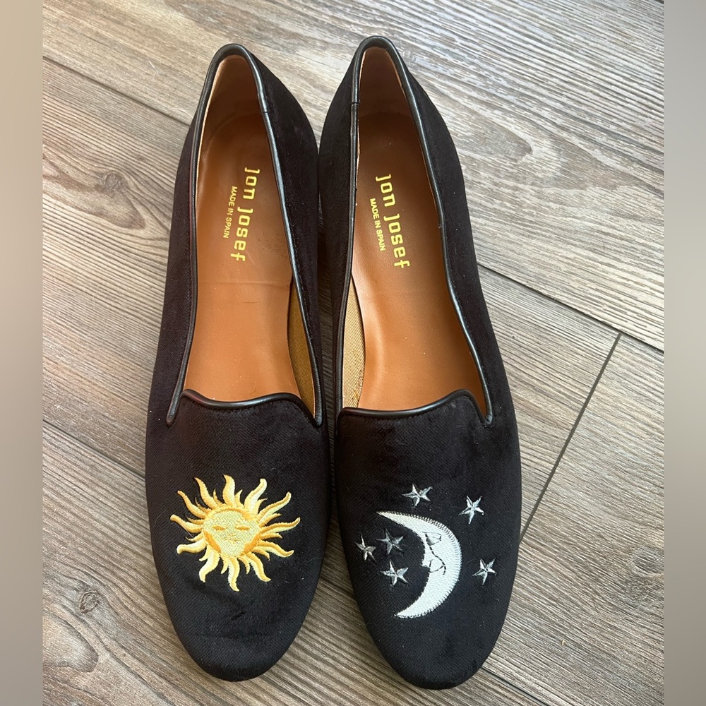 Jon Josepf Gatsby Moon & Sun Black Velvet Loafers - size 10